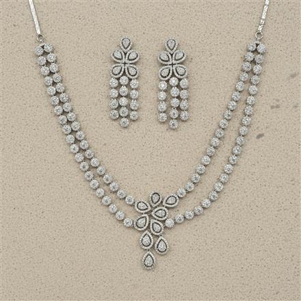 Cz 2 Line Necklace Set With Mehndi 2 Tone Rhodium Plating
