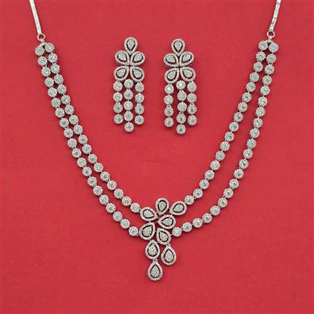 Cz 2 Line Necklace Set With Mehndi 2 Tone Rhodium Plating