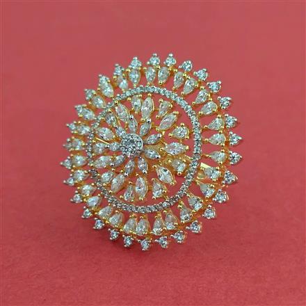 Cz Classic Ring With Mehndi 2 Tone Rhodium Plating