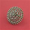 Cz Classic Ring With Mehndi 2 Tone Rhodium Plating