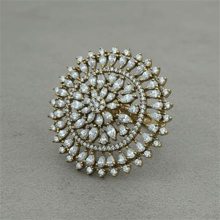 Cz Classic Ring With Mehndi 2 Tone Rhodium Plating