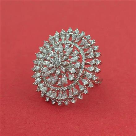 Cz Classic Ring With Mehndi 2 Tone Rhodium Plating