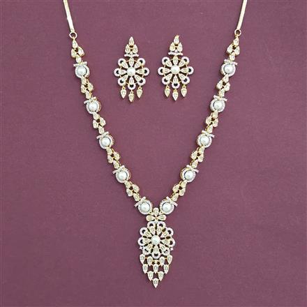 Cubic Zirconia Moti Necklace With Mehndi 2 Tone Rhodium Plating