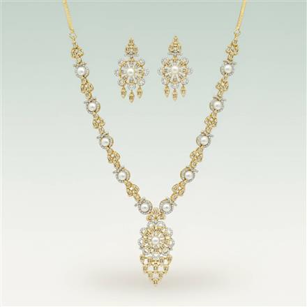 Cubic Zirconia Moti Necklace With Mehndi 2 Tone Rhodium Plating