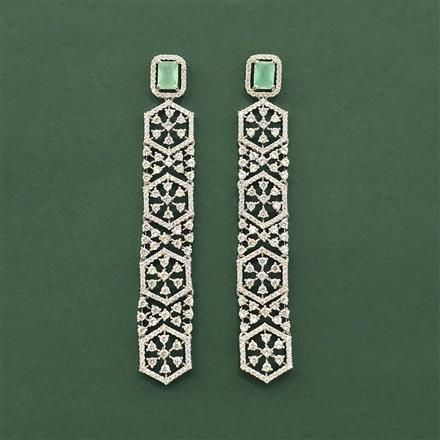 Cz Long Earring With Rhodium Plating