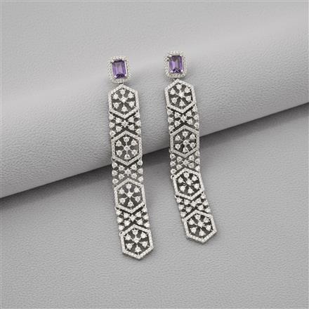 Cz Long Earring With Rhodium Plating