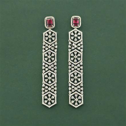 Cz Long Earring With Rhodium Plating