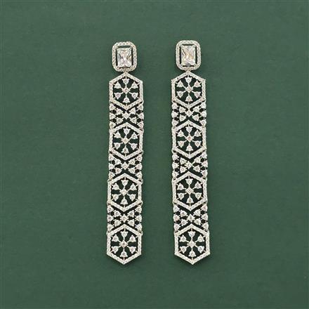 Cz Long Earring With Rhodium Plating