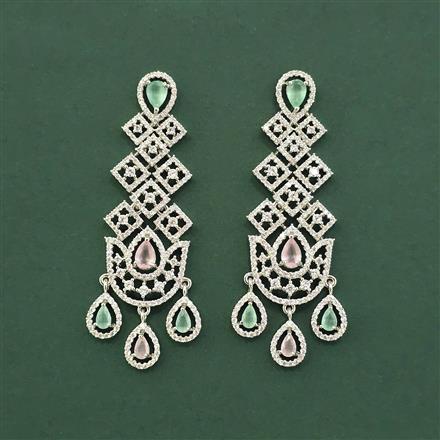 Cz Classic Earring With Rhodium Plating