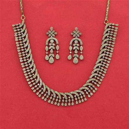 Cubic Zirconia Classic Necklace With Mehndi 2 Tone Rhodium Plating