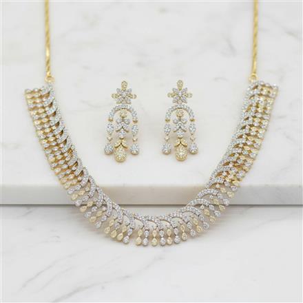 Cubic Zirconia Classic Necklace With Mehndi 2 Tone Rhodium Plating