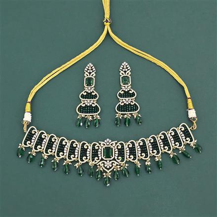 Cz Choker Necklace Set With Mehndi Plating