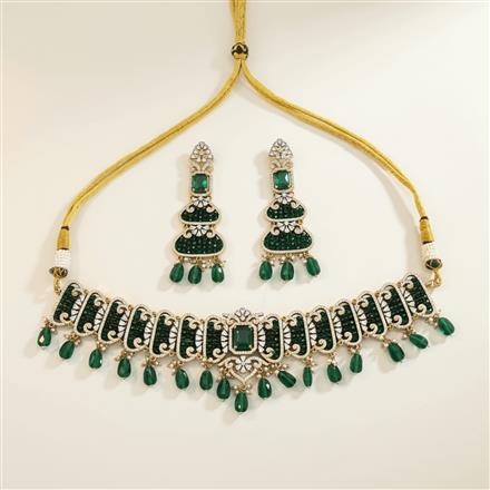 Cz Choker Necklace Set With Mehndi Plating