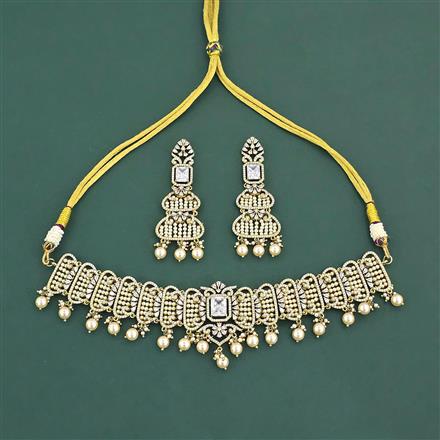 Cz Choker Necklace Set With Mehndi Plating