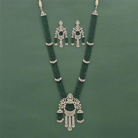Cz Long Necklace Set With Rhodium Plating