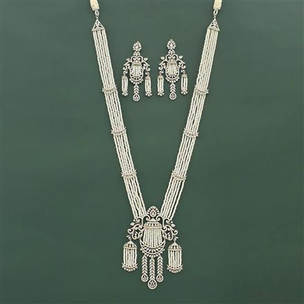 Cz Long Necklace Set With Rhodium Plating