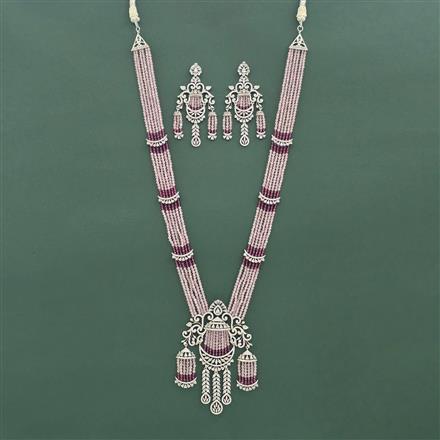 Cz Long Necklace Set With Rhodium Plating