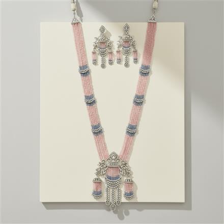 Cz Long Necklace Set With Rhodium Plating