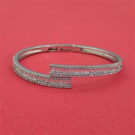 Cubic Zirconia Openable Kada With Mehndi 2 Tone Rhodium Plating