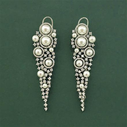 Cz Classic Earring With 2 Tone Rhodium Plating