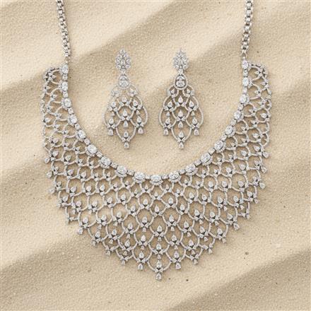 Cz Classic Necklace Set With 2 Tone Rhodium Plating