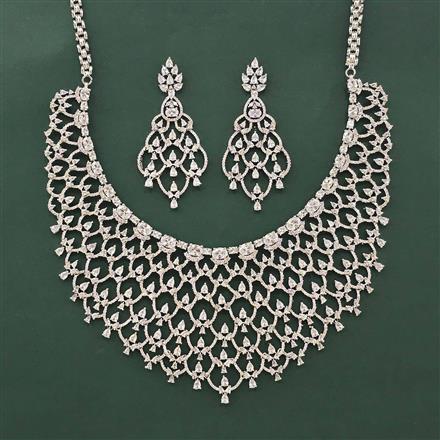 Cz Classic Necklace Set With 2 Tone Rhodium Plating
