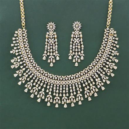 Cz Classic Necklace Set With 2 Tone Rhodium Plating