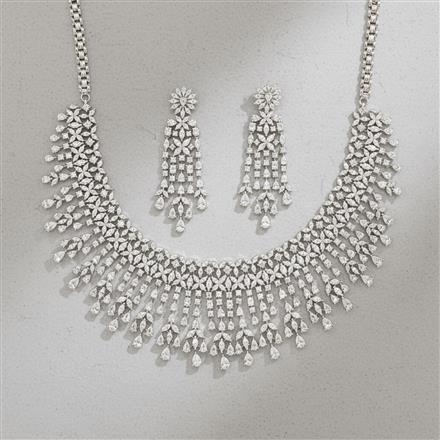 Cz Classic Necklace Set With 2 Tone Rhodium Plating