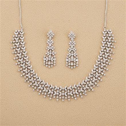 Cz Classic Necklace Set With 2 Tone Rhodium Plating