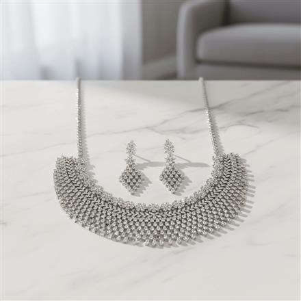 Cz Classic Necklace Set With 2 Tone Rhodium Plating