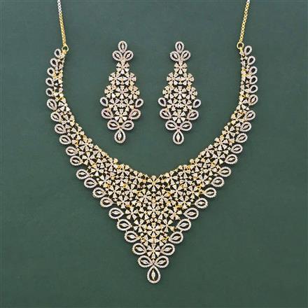 Cz Classic Necklace Set With 2 Tone Rhodium Plating