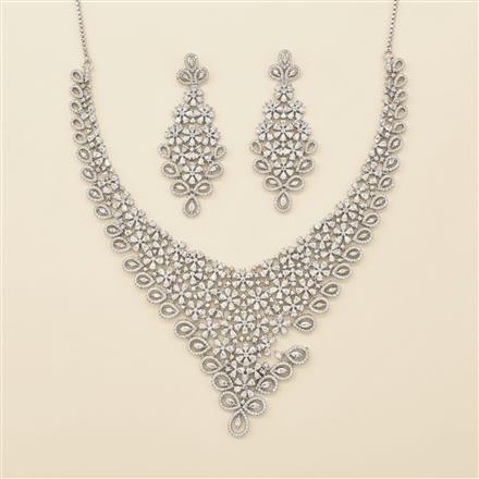 Cz Classic Necklace Set With 2 Tone Rhodium Plating