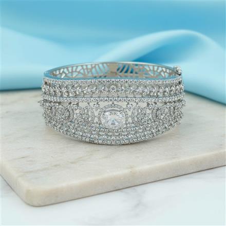 Cubic Zirconia Openable Kada With Rhodium Plating