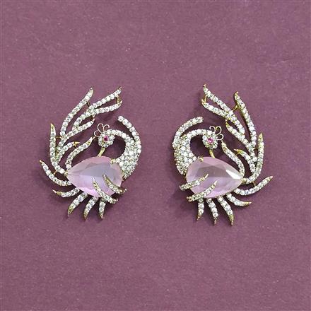 Cubic Zirconia Peacock Earring With Mehndi Plating