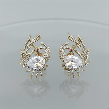 Cubic Zirconia Peacock Earring With Mehndi Plating