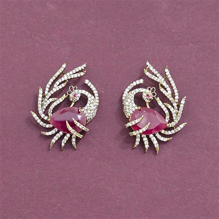 Cubic Zirconia Peacock Earring With Mehndi Plating