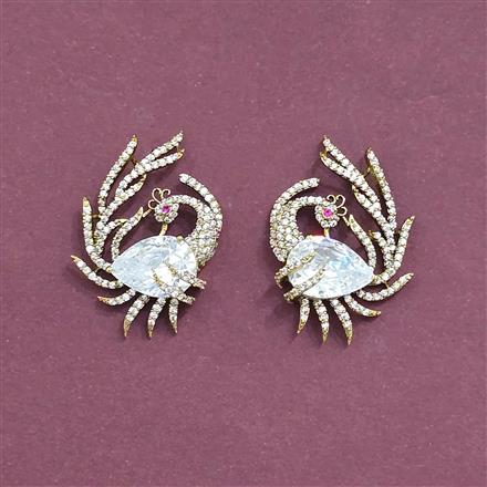 Cubic Zirconia Peacock Earring With Mehndi Plating