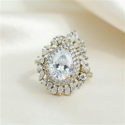 Cubic Zirconia Adjustable Ring With Mehndi Plating