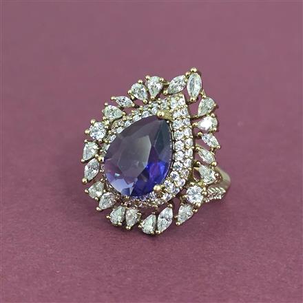 Cubic Zirconia Adjustable Ring With Mehndi Plating