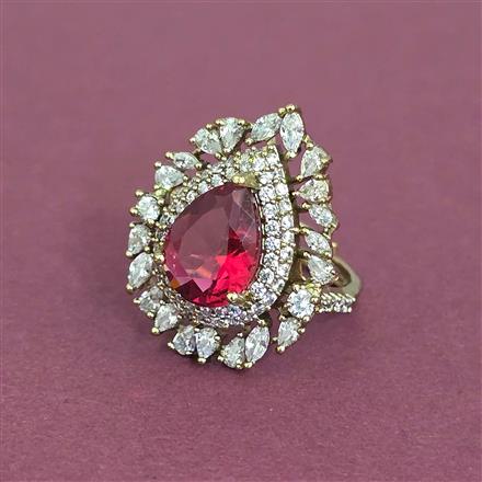 Cubic Zirconia Adjustable Ring With Mehndi Plating