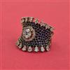 Cubic Zirconia Adjustable Ring With Mehndi Plating