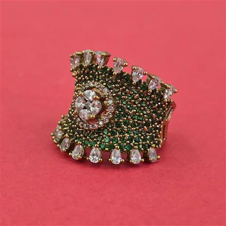 Cubic Zirconia Adjustable Ring With Mehndi Plating