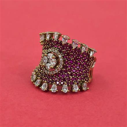 Cubic Zirconia Adjustable Ring With Mehndi Plating