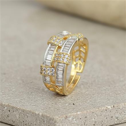 Cubic Zirconia Adjustable Ring With Mehndi 2 Tone Rhodium Plating