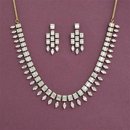 Cubic Zirconia Classic Necklace With Mehndi 2 Tone Rhodium Plating