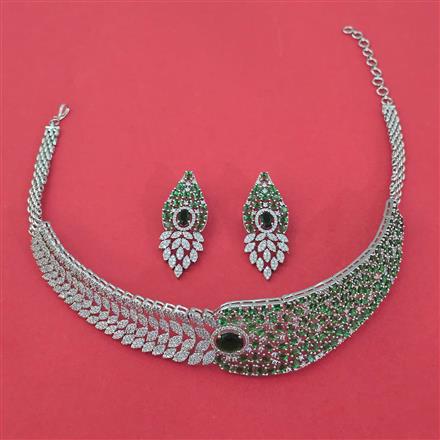 Cubic Zirconia Mukut Necklace With Rhodium Plating