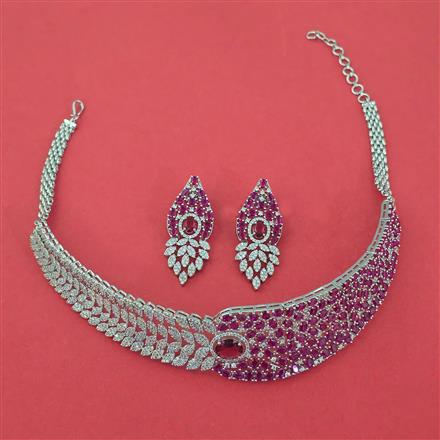 Cubic Zirconia Mukut Necklace With Rhodium Plating