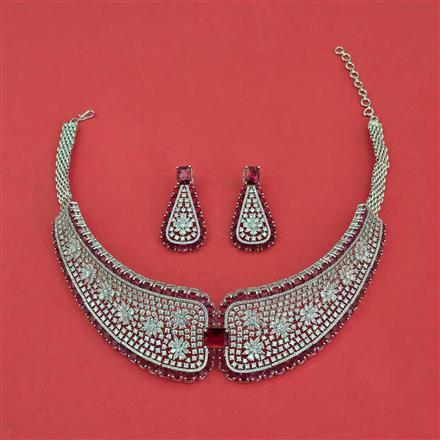 Cubic Zirconia Mukut Necklace With Rhodium Plating