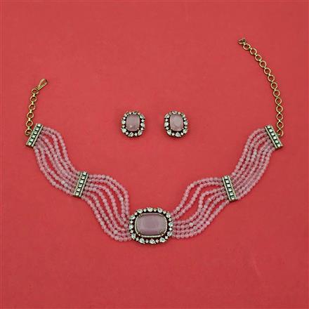 Cubic Zirconia Choker Necklace With Mehndi Plating