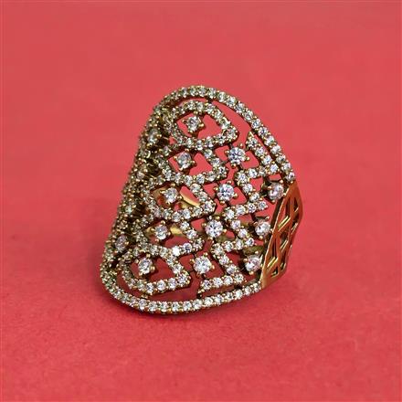 Cz Adjustable Ring With Carat Mehndi Rhodium Plating